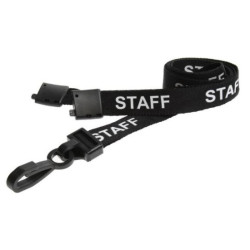 Black STAFF lanyards with plastic J clip (pack of 100)