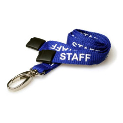 Lanyard printed "STAFF" Royal Blue, metal clip, pack of 100