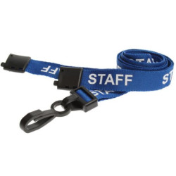 Blue "STAFF" lanyard with plastic 'J' clip, pack of 100