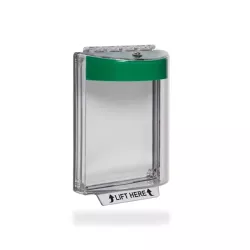 Perspex Protective Break Glass Call Point Cover Green Header