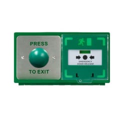ICS Hinged double back box with AA57-PTE green dome button and MCP110 call point - Horizontal - DBB-H-04-110-H