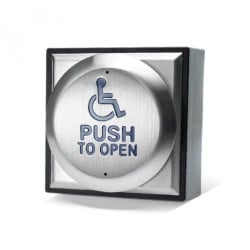 ICS DDA exit button with black ABS Back Box - Wheelchair Logo with PUSH TO OPEN - DDA900-1