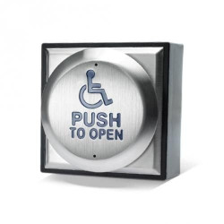 ICS DDA exit button with black ABS Back Box - Wheelchair Logo with PUSH TO OPEN - DDA900-1